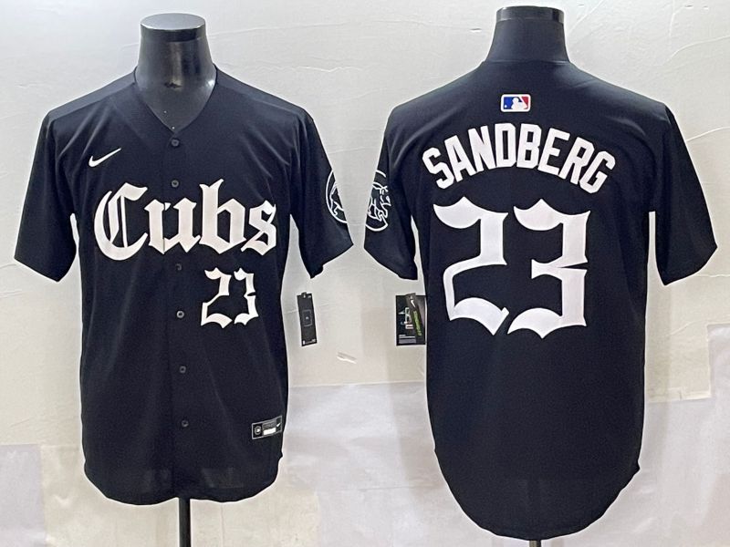 Men 2025 Chicago Cubs #23 Sandberg Black Five generations Joint Name Nike MLB Jersey style 10
